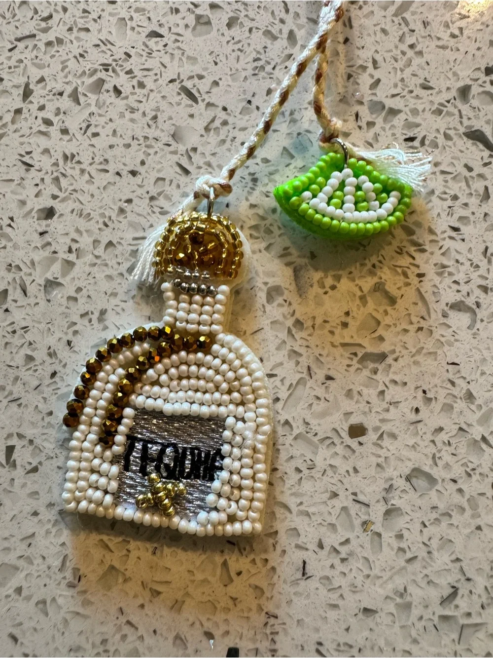 White Tequila Bottle Lime Beaded Keychain Bag Charm